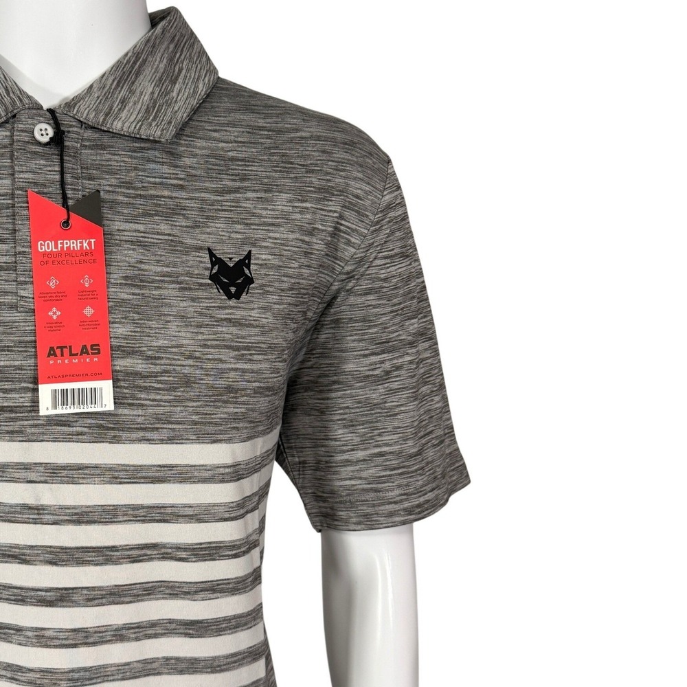 Atlas Premier Mens Grey Space Dye Striped Golf Polo Shirt Size Large NWT‎ - Picture 2 of 12